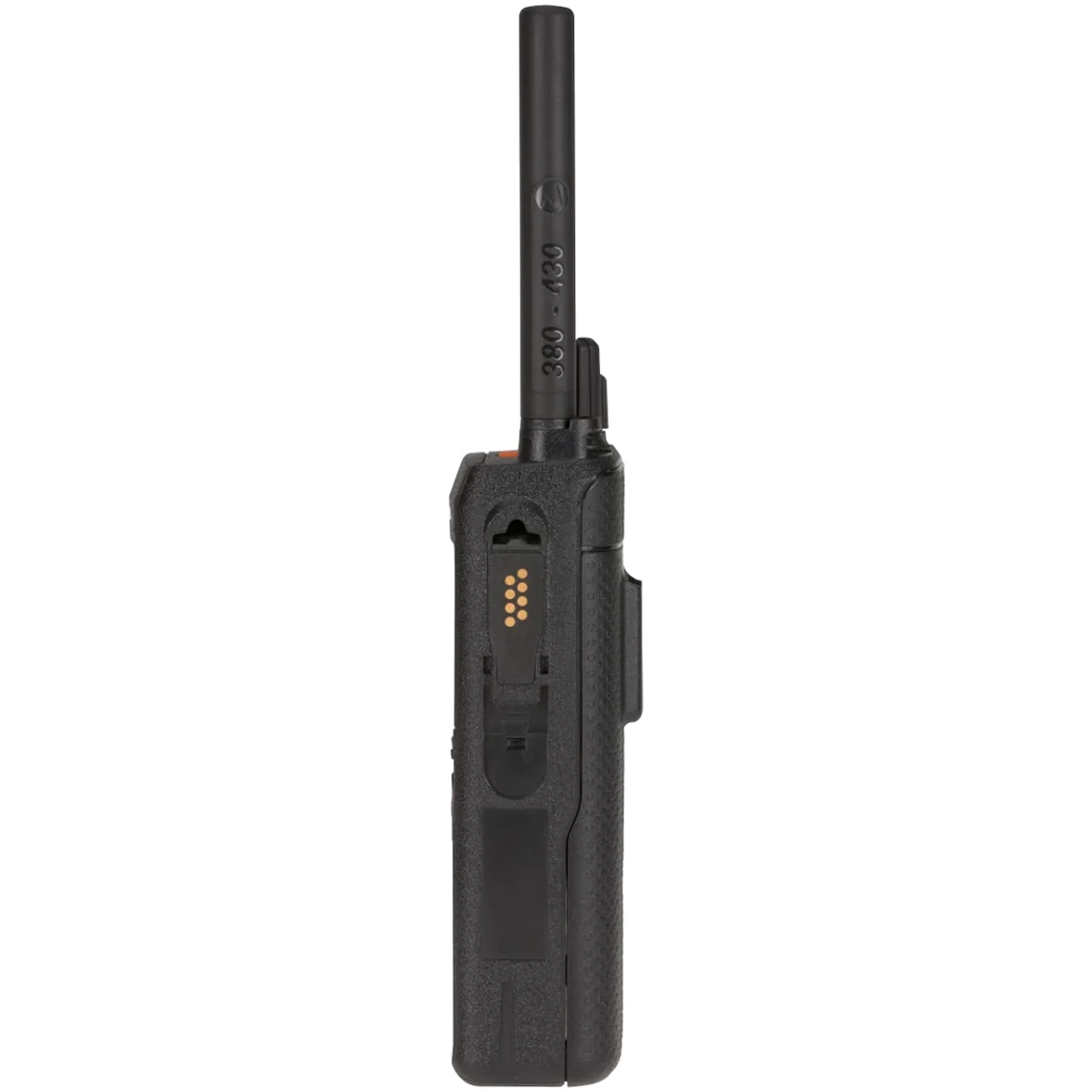 MTP3550 — profil droit, bouton d'urgence et commandes latérales